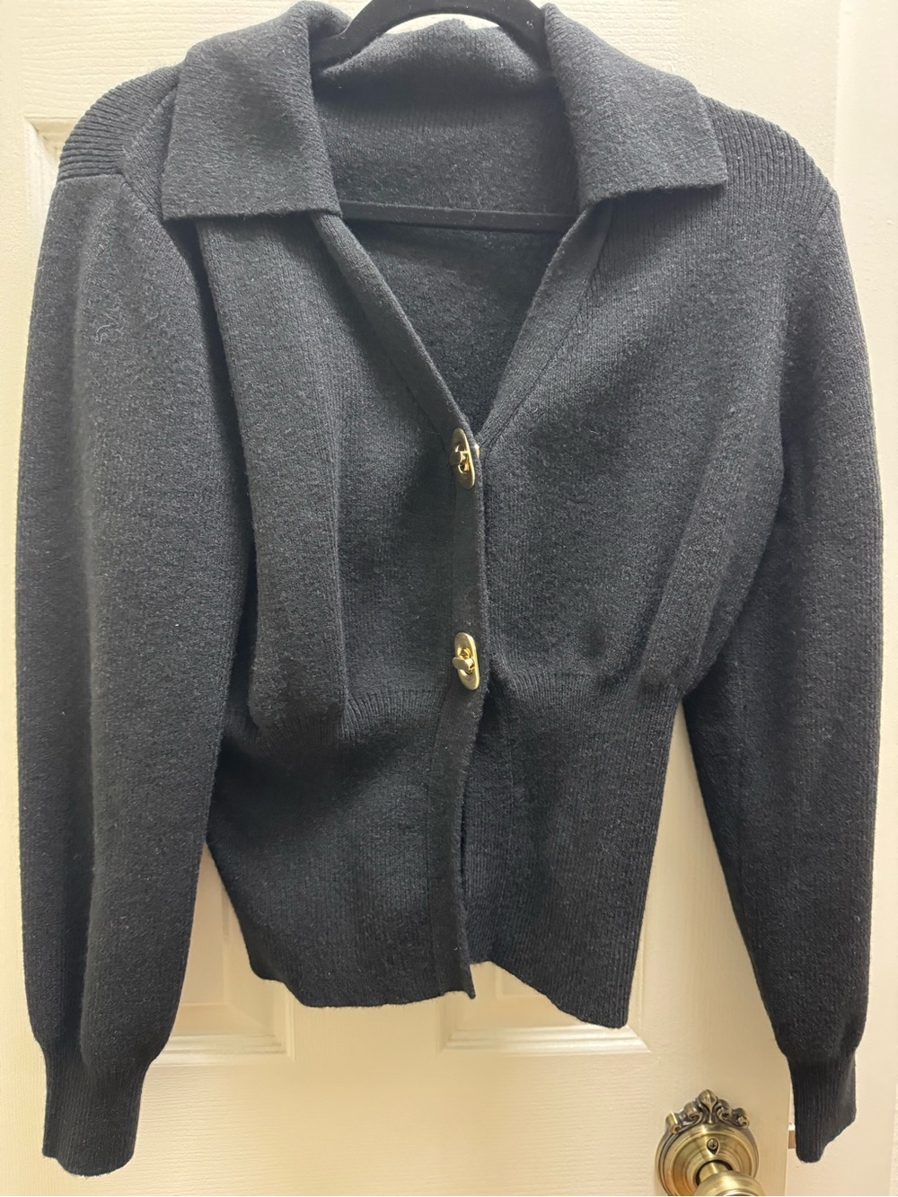 Commense Black Knit Blazer with Gold Buttons